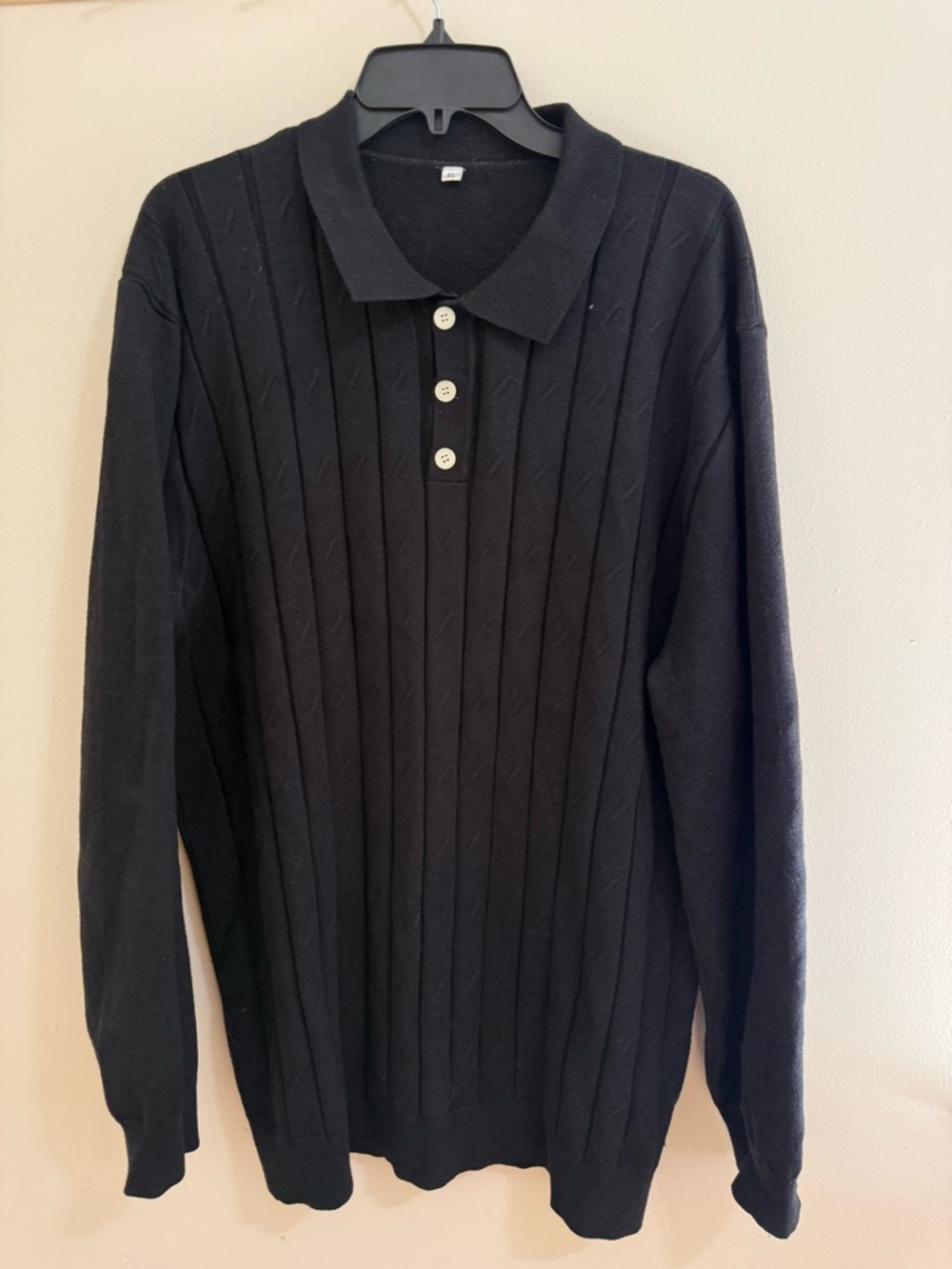 Men's Black Ribbed Polo Sweater